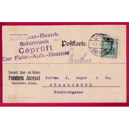 ALSACE LORRAINE GERMANIA SCHIRMECK VOSGES CENSURE CENSOR 1915 POUR STRABOURG BAS RHIN LETTRE