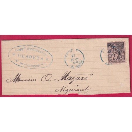 LA REUNION N°24 CAD BLEU ST DENIS 1893 SUR FRAGMENT DE LETTRE
