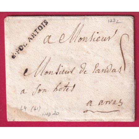MARQUE ST POL EN ARTOIS PAS DE CALAIS 1772 LN°4 INDICE 20 POUR ARRAS LETTRE