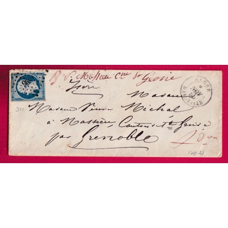 N°14 PC 1896 CAD MARITIME ALGER MARITIME 1855 INDICE 21 POUR GRENOBLE ISERE LETTRE