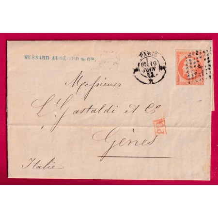 N°16 PARIS BUREAU K LOSANGE RETAILLE POUR GENES GENOVA ITALIE ITALIA LETTRE