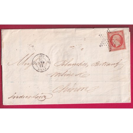 N°16 ORANGE SUR PAILLE ETOILE PLEINE PARIS 20 60 3E POUR CHINON INDRE ET LOIRE 1856 LETTRE