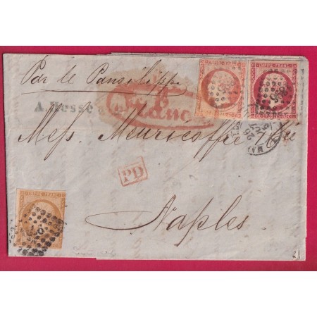 N°13 16 17 TRICOLORE PC 1896 MARSEILLE POUR NAPLES ITALIE ITALIA OVALE B FRANCA NAPOLI LETTRE