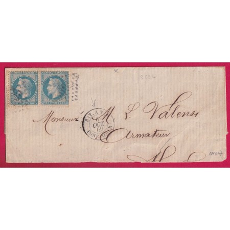 N°29 PAIRE BAT A VAPEUR BONE ALGER 1859 GC 5005 INDICE 17 LETTRE INCOMPLETE