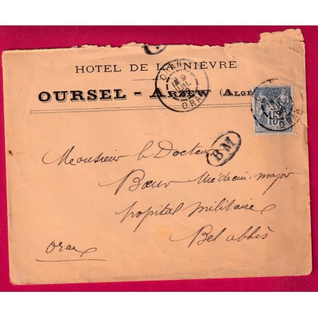 N°90 ORAN ALGERIE 1898 BM BOITE MOBILE DE ARZEW POUR SIDI BEL ABBES LETTRE
