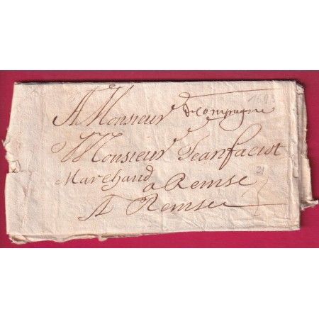 MARQUE MANUSCRIT DE COMPIEGNE OISE 1693 LENAIN N°1 INDICE 21 POUR REIMS MARNE LETTRE