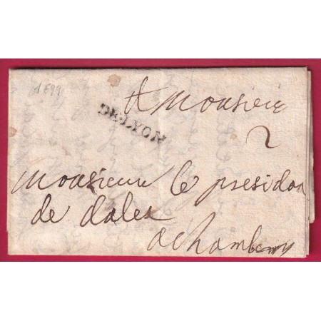 MARQUE DE LYON RHONE 1699 LENAIN N°1POUR CHAMBERY SAVOIE INDICE 21 LETTRE