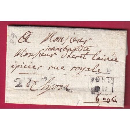 PETITE POSTE DE LYON 1782 REMISE AU BOITIER AU DOS BANLIEUE DEPART MIRIBEL AIN POUR LYON LETTRE