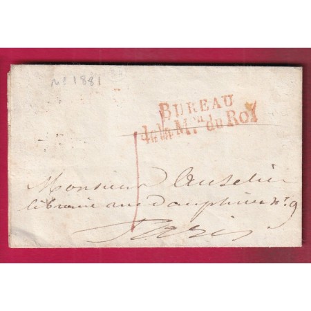 MARQUE BUREAU DE LA MAISON DU ROI 1830 TAXE LOCALE 1 EN ROUGE POUR PARIS LETTRE