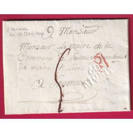 MARQUE A SEC 60 MAISON BLANCHE SEINE PRISON DE BICETRE GRANDE FORCE AN 12 1804 POUR SAUMUR MAINE ET LOIRE LETTRE