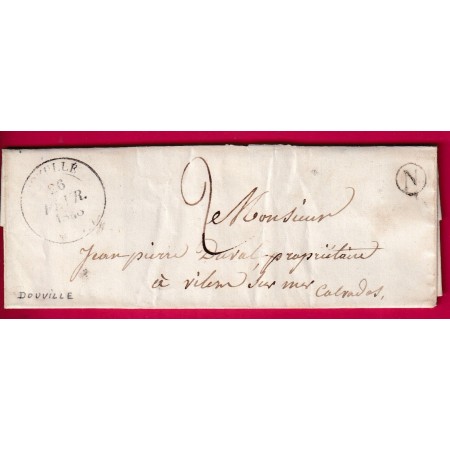 CAD TYPE 14 DOZULE ALVADOS BOITE RURALE N DOUVILLE 1848 POUR VILLERS SUR MER LETTRE