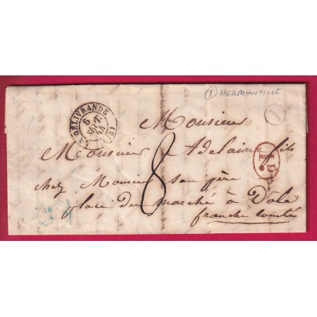 CAD TYPE 15 LA DELIVRANDE CALVADOS BOITE RURALE I HERMANVILLE DECME RURAL POUR DOLE JURA LETTRE