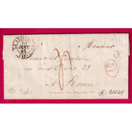 CAD TYPE 15 LA DELIVRANDE CALVADOS BOITE RURALE K BASLY DECIME RURAL POUR ROUEN 1845 LETTRE