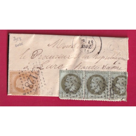 N°28 + 25X5 GC 2128 LURE HAUTE SAONE BOITE RURALE G OUVRIER AUX SALINES DE ?? POUR LURE LETTRE LOCALE