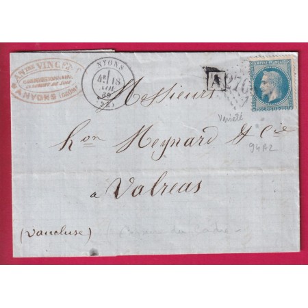 N°29 VARIETE 94A2 CASSURE DU CADRE RARE GC 2708 NYONS DROME BOITE RURAINE A POUR VALREAS VAUCLUSE LETTRE