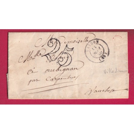 CAD TYPE 15 VAISON VAUCLUSE OR EN ROUGE VILLEDIEU POUR CARPENTRAS 1850 LETTRE