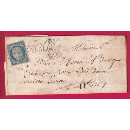 N°4 PC 3716 BONE ALGERIE POUR BOURG EN BRESSE AIN 1852 LETTRE