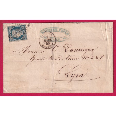 N°4 PC 3710 ALGER ALGERIE POUR LYON 1853 LETTRE