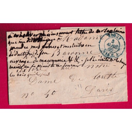 CAD TAXE 15C BLEU BERCY 1862 POUR PARIS RUE NOTRE DAME DE LORETTE RECETTE REUNIES LETTRE