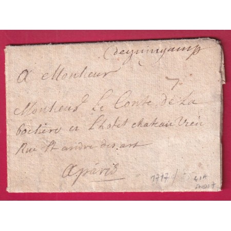 MARQUE MANUSCRIT DE GUINGAMP COTES DU NORD 1717 LN°1A INDICE 17 POUR PARIS LETTRE
