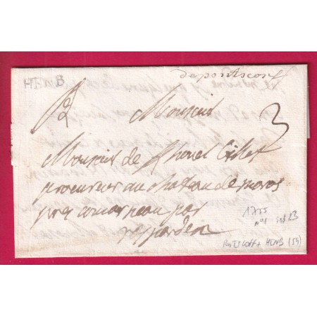 DOUBLE MARQUE DE PONTSCORF + HENNEBON MORBIHAN LENAIN N°1 INDICE 23 POUR CONCARNEAU LETTRE