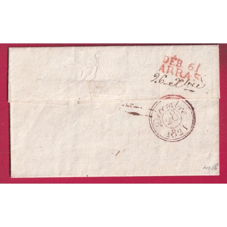 DEBOURSE DEB 61 ARRAS EN ROUGE PAS DE CALAIS POUR PARIS 1821 INDICE 18 DEPART PARIS LETTRE