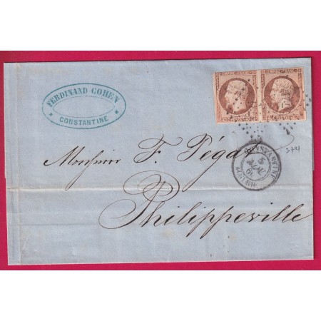 N°16 PAIRE PC3721 CONSTANTINE ALGERIE POUR PHILIPPEVILLE LETTRE