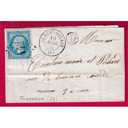N°22 GC 442 LE BENY BOCAGE CALVADOS BOITE RURALE P LE TOURNEUR POUR CAEN LETTRE