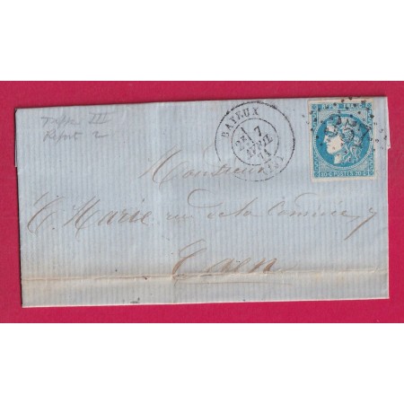 N°46B GC REFAIT 357 BAYEUX CALVADOS 7 AVRIL 1871 POUR CAEN LETTRE