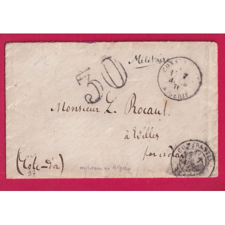 GUERRE 1870 CONSTANTINE ALGERIE 7 AVRIL 1870 MENTION MILITAIRE POUR NOLAY COTE D'OR LETTRE