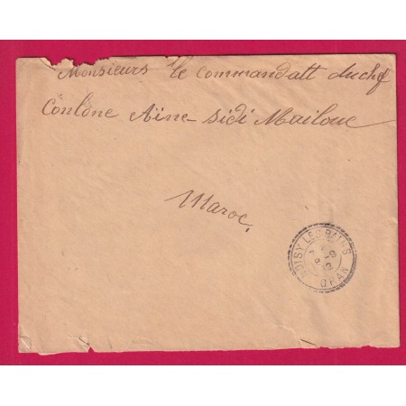CAD FB 84 FACTEUR BOITIER NOISY LES BAINS ORAN ALGERIE EN FRANCHISE POUR OUDJA MAROC 1912 LETTRE