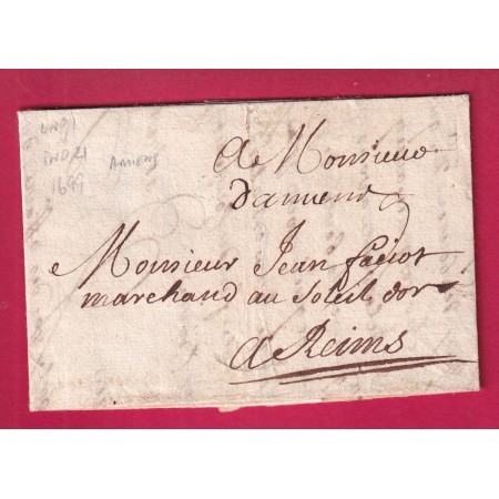 MARQUE D' AMIENS SOMME 1699 LENAIN N°1 INDICE 21 POUR REIMS MARNE LETTRE