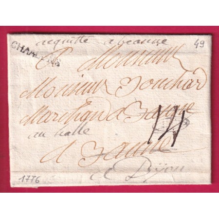 MENTION ACQUITTE A BEAUNE COTE D'OR 1766 COTE D'OR DEPART CHALONS SUR MARNE REEXPEDIEE DIJON LETTRE