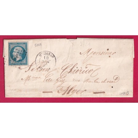 N°14 PC 3729 MILIANAH ALGERIE POUR ALGER INDICE 13 LETTRE