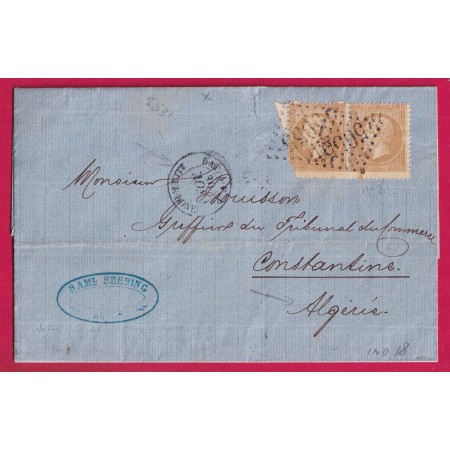 N°21 PAIRE VARIETE PIQUAGE GRAND TIMBRE BATEAUX A VAPEUR ALGER BONE POUR CONSTANTINE ALGERIE GC 5055 PHILIPPEVILLE