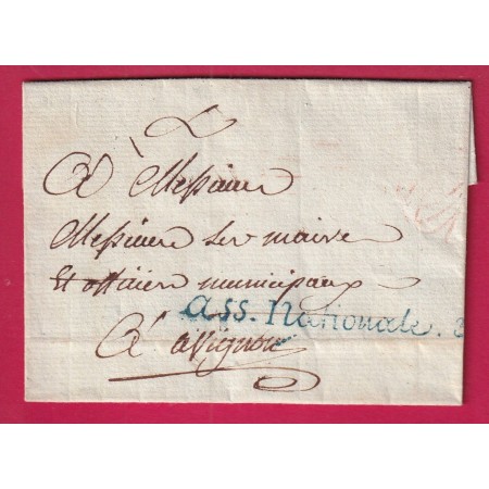 FRANCHISE ASSEMBLEE NATIONALE .3 EN BLEU PARIS 1790 POUR AVIGNON VAUCLUSE BEAU CACHET DE CIRE AU DOS LETTRE