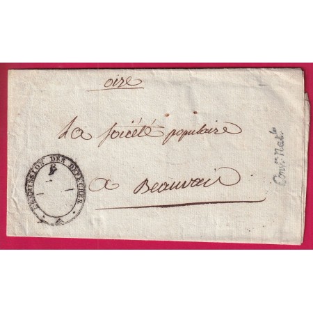 FRANCHISE CONVENTION NATIONALE + FRANCHISE ILLUSTREE COMMISSION DES DEPECHES POUR BEAUVAIS OISE LETTRE