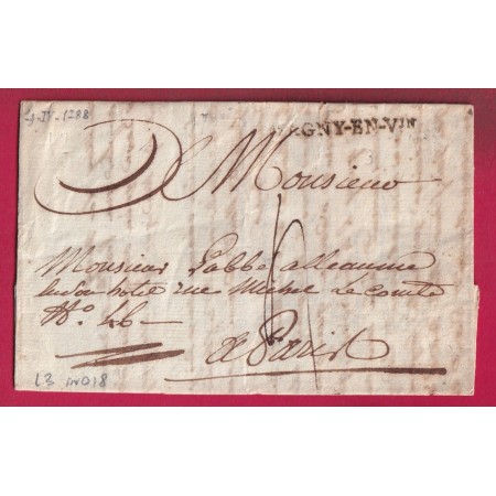 MARQUE MAGNY EN VEXIN SEINE ET OISE 1788LENAIN N°3 INDICE 18 POUR PARIS LETTRE