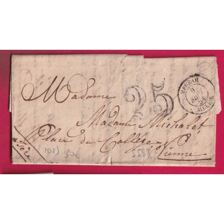 CAD TYPE 15 MEDEAH ALGERIE TAXE 25 1854 POUR VIENNE ISERE LETTRE