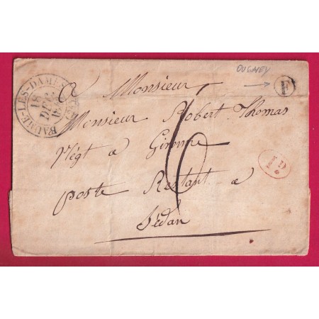 CAD TYPE 13 BAUME LES DAMES DOUBS BOITE RURALE F OUGNEY + DECIME RURALE POUR SEDAN ARDENNES LETTRE