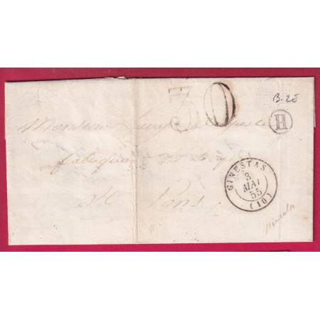 CAD TYPE 15 GINESTAS AUDE BOITE RURALE H BIZE POUR ST PONS HERAULT 1855 LETTRE