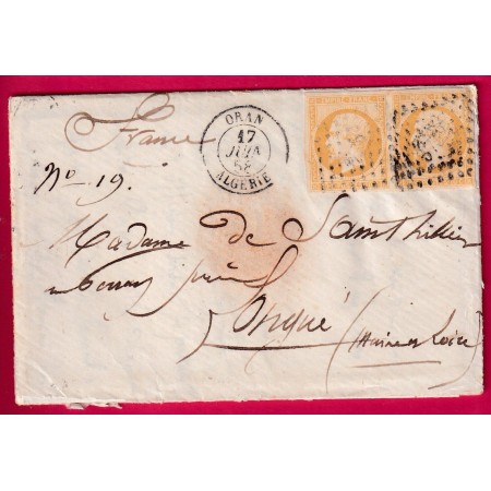 N°13 PAIRE TTB PC 3732 ORAN ALGERIE POUR LONGUE MAINE ET LOIRE LETTRE