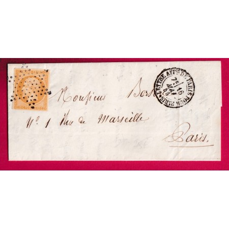 N°13 TTB PARIS ETOILE PLEINE LETTRE AFFRANC PARIS POUR PARIS 1855 LETTRE