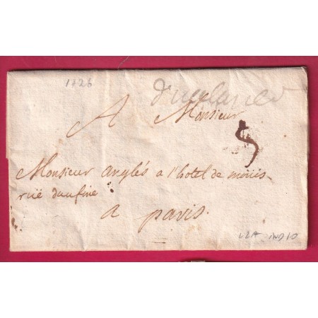 MARQUE MANUSCRIT DE VALENCE DROME 1726 POUR PARIS LN°2A INDICE 10 LETTRE