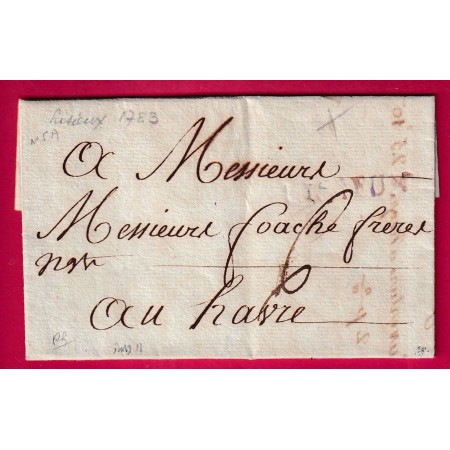 MARQUE LISIEUX CALVADOS 1783 LN°5A INDICE 11 POUR LE HAVRE LETTRE