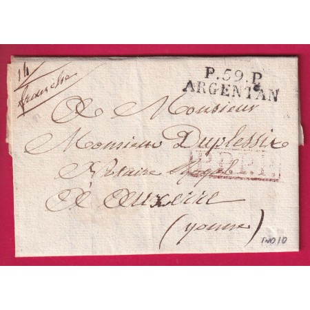 MARQUE P59P ARGENTAN ORNE 1821 INDICE 10 POUR AUXERRE YONNE LETTRE