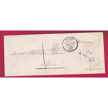 CURSIVE 54 LA GACILLY MORBIHAN CAD TYPE 15 REDON ILLE ET VILAINE BOITE RURALE E TAXE LOCALE 1 LETTRE