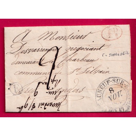 CAD TYPE 13 CHATEAUNEUF SUR SARTHE BOITE RURALE E JUVARDEIL MAINE ET LOIRE DECIME RURAL POUR ANGERS LETTRE