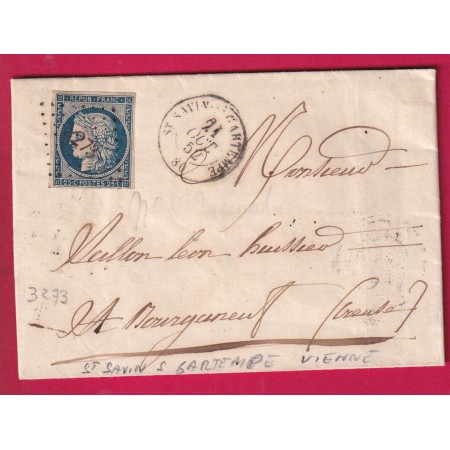 N°4 PC 3273 ST SAVIN SUR GARTEMPE VIENNE POUR BOURGANEUF CREUSE 1852 LETTRE
