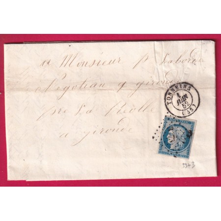 N°4 PC 3373 TONNEINS LOT ET GARONNE 1852 POUR LA REOLE LETTRE